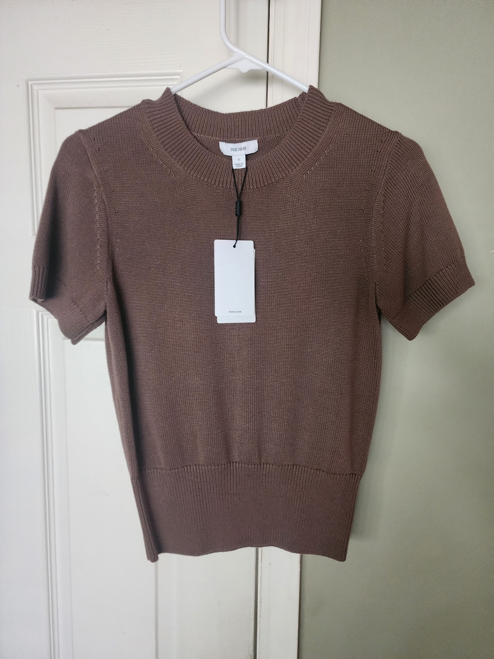 Reiss Taupe Short Sleeve Knit Top - Picture 1 of 4